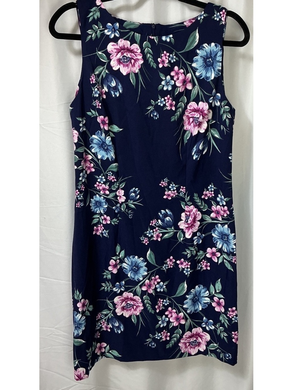 AGB Women’s 10 Navy Sleeveless Dress Pink Blue Floral Cottagecore Preppy Work